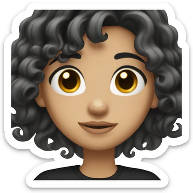 Pretty Hispanic girl with long black wavy hair and black shirt sticker