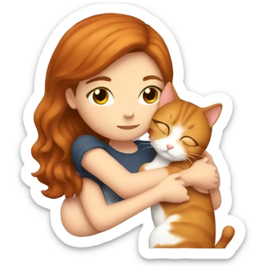 Brown haired girl hugs ginger cat sticker