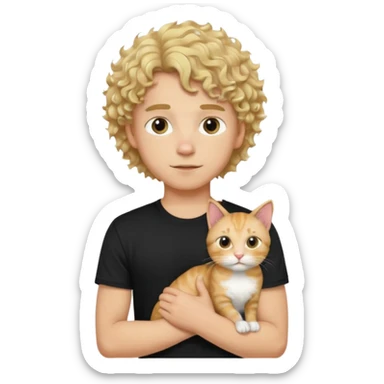 sexy boy with blond kudrnatými hair and black t-shirt with cat  sticker