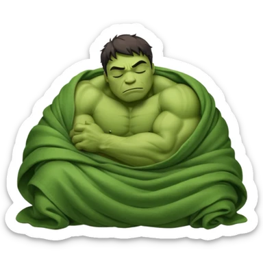 Incredible Hulk eyes closed sleeping curled up in a blanket up to his neck sticker