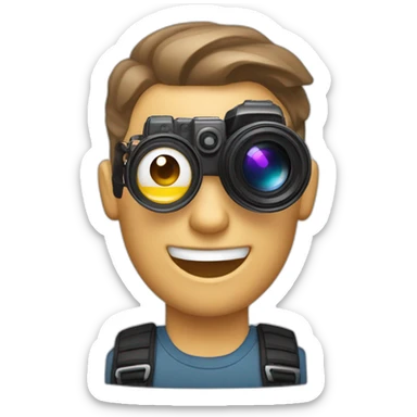 Male Photographer shaved Caucasian wavy hair brunette holding camera sticker