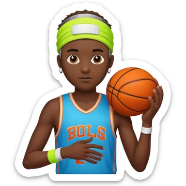 Basketball guy with neon headband, hold ball sticker