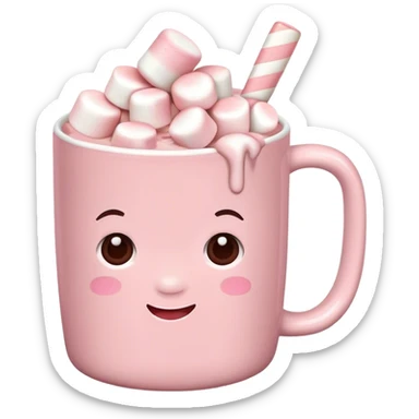 Light Pink mug of hot chocolate with marshmallows  sticker
