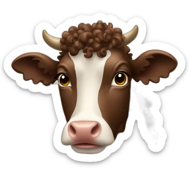 Curly brown haïr cow sticker