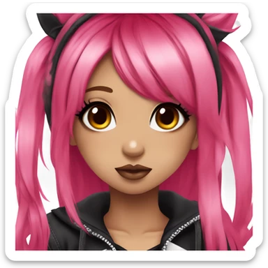 hime gyaru girl, hot pink and red split-dyed hair, dark makeup, punk clothes sticker