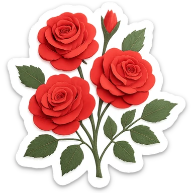 close-up of a rose bush, fine paper edges, clusters of roses, naturalistic leaves sticker