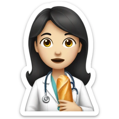 doctor girl with dark hair crying tears eating french baguette sticker