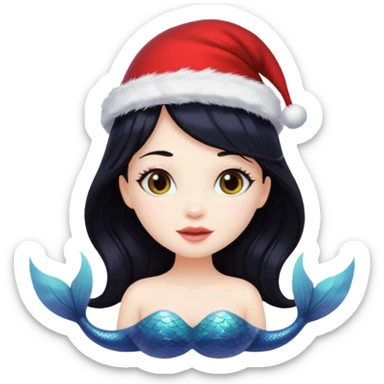 black haired mermaid with christmass hat sticker