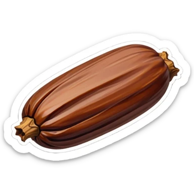  (dried) date fruit sticker. Drie dates have dark brown color are oblong, kind of crumpled like prunes. no stem.  sticker