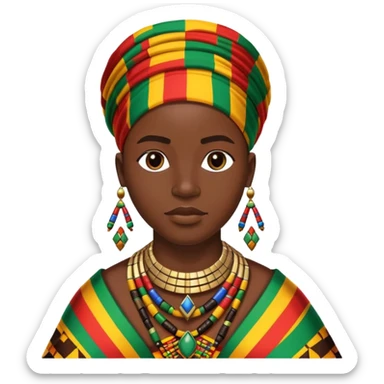 African person wearing traditional colorful Kente cloth and beaded jewelry sticker