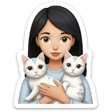 A black hair girl holding a white cat with grey spots sticker