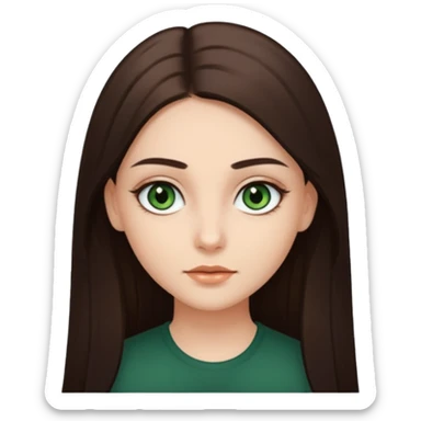Girl with dark green eyes, light eyebrows and long dark-brown straight hair sticker