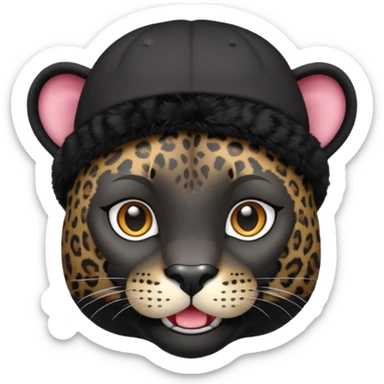 A black jaguar wearing a baby hat sticker