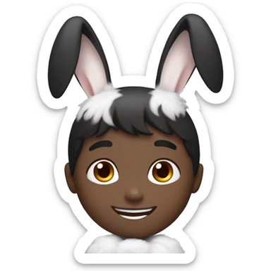 smiling boy with black hair and white bunny ears sticker