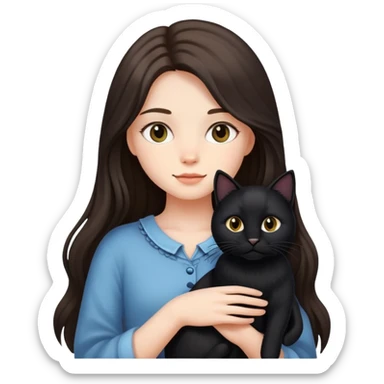 A long-haired girl holding a black cat sticker