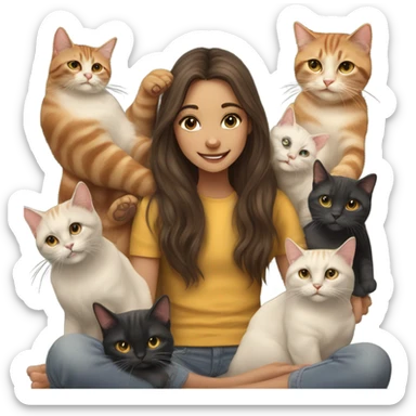 realistic portrait of a girl with cats sticker
