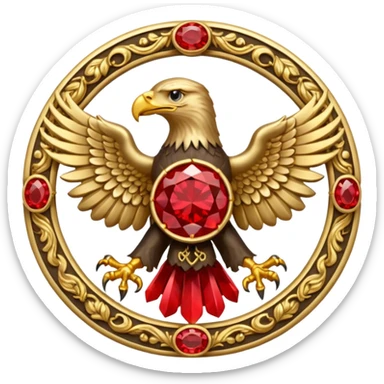 Bicephalous Eagle crest / brosch in a cirkel without background and with red gem sticker