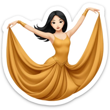 Emoji de una mujer pelinegra blanca bailarina de danza aerea haciendo figuras en el aire en una tela  sticker