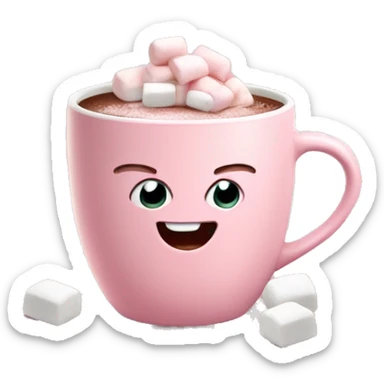 Light Pink mug of hot chocolate with marshmallows  sticker