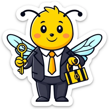 a bee in an office suit with keys in her hand.  sticker