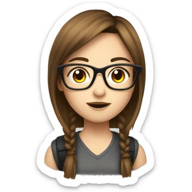 Gamer gir, brown hair, fringe, raund glasses sticker