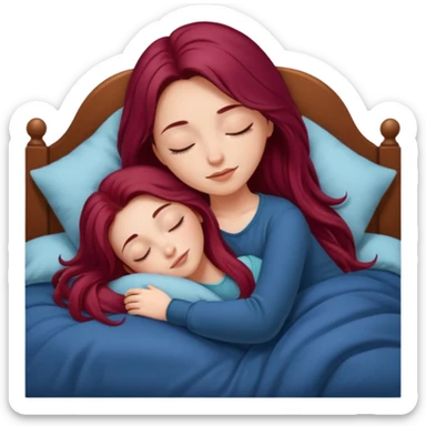Beautiful long burgundy haired girl sleeping in big comfy bed sticker