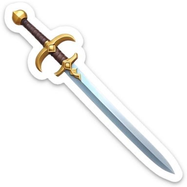 Clash of Clans aesthetic: Cinematic Playful Sword Emoji, rendered in a 3D vector-style similar to standard emojis with minimal shading and bold, simplified shapes. A compact, isometric blade with a gleaming, intricately designed hilt and a razor-sharp edge, softly glowing with a heroic, battle-ready charm. Simplified yet unmistakably iconic, highly detailed and consistent, glowing with a soft radiant brilliance and high shine. Stylized with a touch of medieval finesse and a soft glowing outline, capturing the essence of a legendary sword with a friendly, playful vibe! sticker