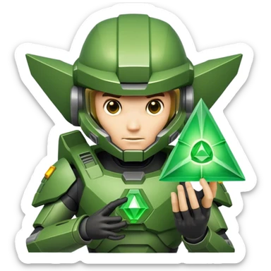 master chief holding a green mystic hollow triangle sticker