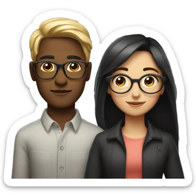 a girl with long hair and a guy with short hair and dark hair in rectangular glasses stand next to each other sticker