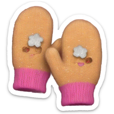 A pair of cozy knitted mittens with a glitter design sticker