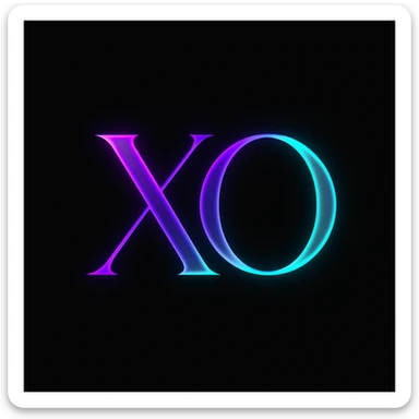 fancy 'X' and 'O' logo, neon purple and cyan, black background, sleek and modern sticker