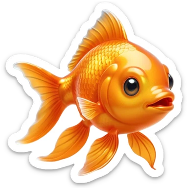 Cinematic Cute Orange Goldfish Portrait Emoji, Head tilted playfully and inquisitively, featuring a glossy, vibrant orange body with delicate, flowing fins, round, sparkling golden eyes filled with curiosity, Simplified yet irresistibly adorable features, highly detailed, glowing with a warm, friendly glow, high shine, affectionate and lively, stylized with a touch of whimsy, bright and endearing, soft glowing outline, capturing the essence of a mischievous yet loving goldfish, so playful it feels like it could swim out of the screen and into your heart! sticker