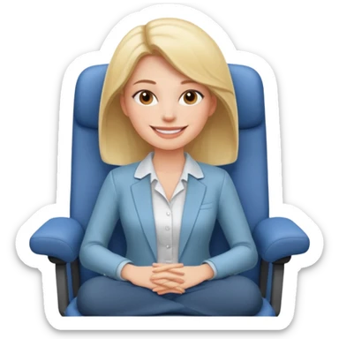Cartoon face woman smiling and relaxing and aligned in a chair in office sticker