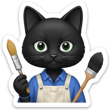 Black cat in painters outfit sticker