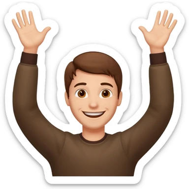 very happy guy with BIG smile and hands above head sticker