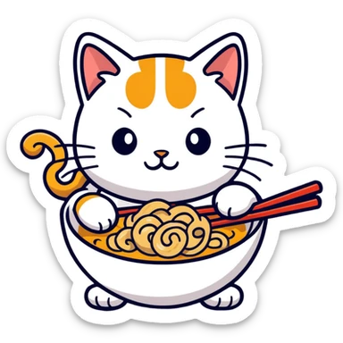 A cat with curls of ramen  sticker