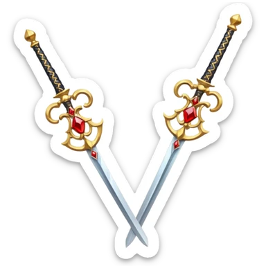 Two Golden royal swords with red gems sticker
