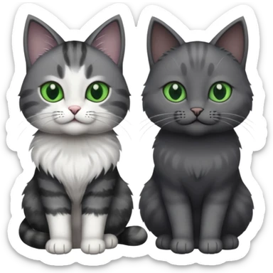 2 different coloured grey cats including one dark grey and white cat and one completely solid dark grey cat with green eyes and only white paws sticker