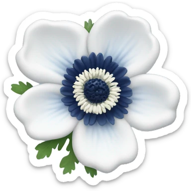white anemone flower with navy blue center  sticker