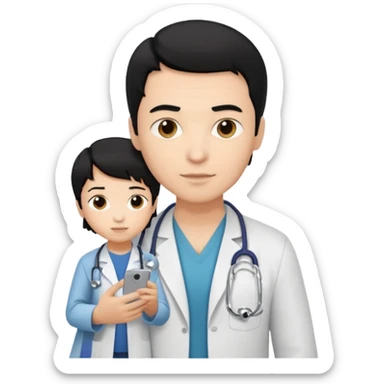 doctor black hair with a kid with casual clothes sticker