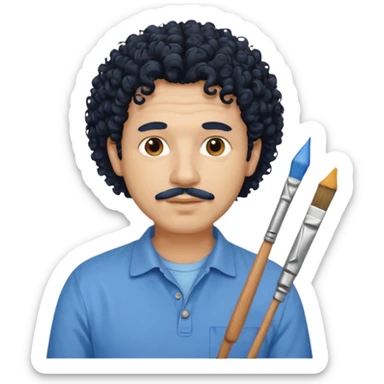 homme 50 ans cheveux frisé noir artiste peintre chemisse bleu sticker