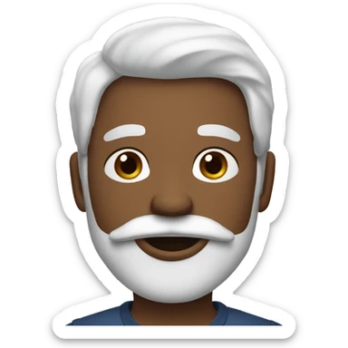 a man with a dirty beard but a long mustache, auburn hair, but part of the hair is white, and he has vitiligo disease on his skin sticker