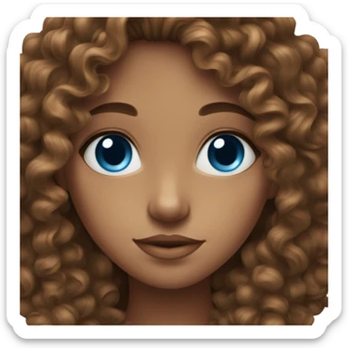 blue eye girl with curly brown hair sticker