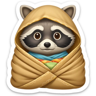 raccoon wrapped like burrito in blanket sticker