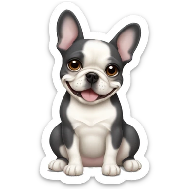 dark gray french bulldog happy hugging a cream pomeranian  sticker