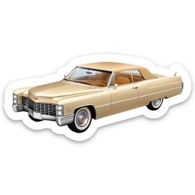 Simple beige 1966 Cadillac DeVille with minimal details, clean lines, streamlined 30-degree view, reduced to essential elements only, Once Upon a Hollywood car, iOS emoji style sticker