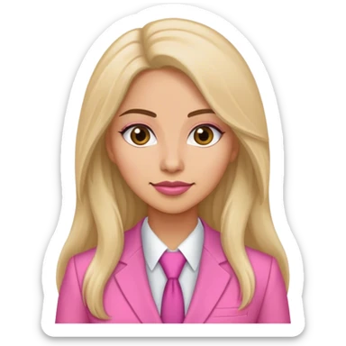 long hair white latina sales rep in pink suit sticker