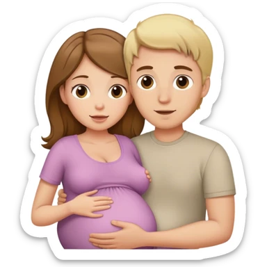 Pregnant brown-haired woman with blonde husband sticker