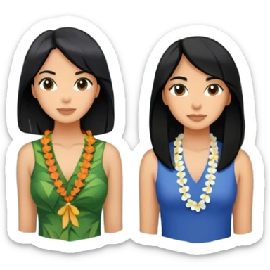 Two best friend women with black shoulder length hair,who are in Hawaii by a waterfall  sticker