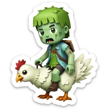baby square Minecraft zombie on a tiny white chicken sticker